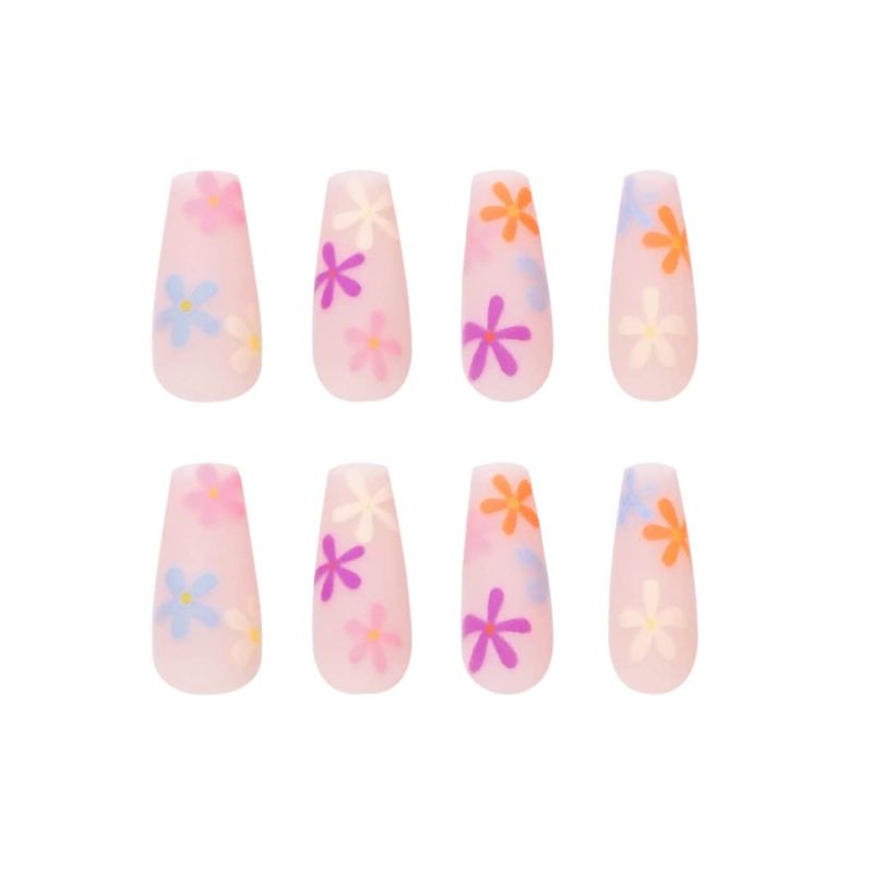 Photo 1 of 24PCS Press on Nails Medium Length Coffin Fake Nails with Designs Daisy Exquisite Design False Nails with Nail Glue Stick on Nails for Women Acrylic Nails Press on Full Cover for Nail Art Manicure
