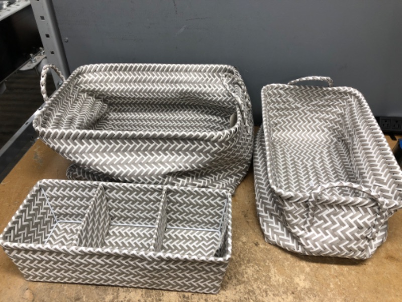 Photo 1 of -Large Woven Rectangular Storage Basket - Brightroom
-Small Rectangle Storage Basket - Brightroom
-Small Rectangle 3 Compartment Woven Bin Gray/White - Brightroom