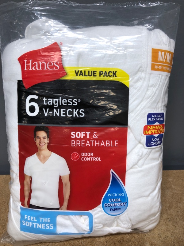 Photo 2 of ***Size: Medium*** Hanes 6-Pack White V-Neck Tees
