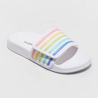 Photo 1 of ***Size XL 6*** Girls' Shane Rainbow Print Slip-On Footbed Sandals - Cat & Jack™ White

