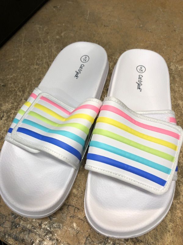 Photo 2 of ***Size XL 6*** Girls' Shane Rainbow Print Slip-On Footbed Sandals - Cat & Jack™ White

