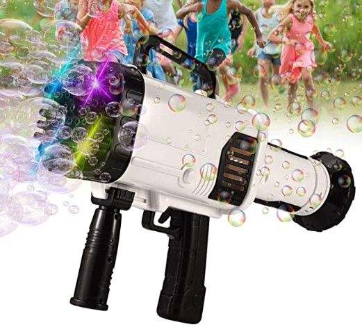 Photo 1 of Bazooka Bubble Gun Rocket Bubble Boom Maker Machine with 64 Holes 2022 Outdoor Electric Kids Summer Toys Gift for Age 3 4 5 6 +, Birthday Party Wedding Bubble Blaster with Color LED Light Black
