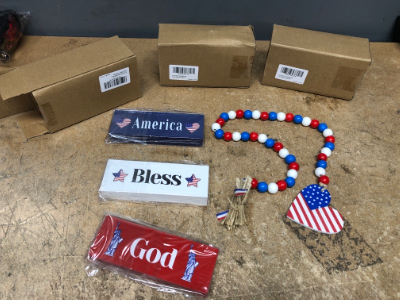 Photo 2 of (X3) 4 Pcs 4th of July American Firecracker Wooden Blocks Independence Day Firecrackers Americana Decor Faith USA Tiered Tray Wood Signs Patriotic Table Centerpieces Memorial Day Decor
