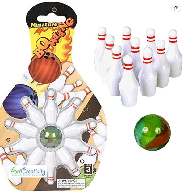 Photo 1 of ArtCreativity Mini Bowling Game, Set of 12, Each Set Includes 10 Miniature Pins and 1 Marble Bowling Ball, Tabletop Bowling Sets for Kids and Adults, Party Favors, Goodie Bag Fillers, and Small Prizes
