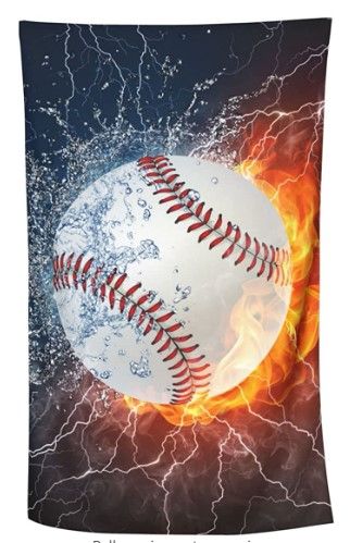 Photo 1 of (X2) Futuregrace Tapestry Wall Hanging, Cool 3D Baseball with Water Fire Prints Tapestries Wall Art Home Decoration for Bedroom Living Room Dorm, 30x60in