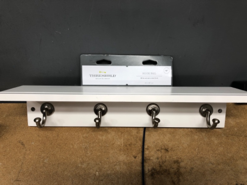 Photo 2 of 18" Hennepin Hook Rack with Ledge - White/Satin Nickel - Threshold