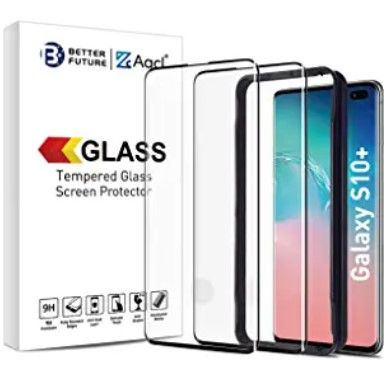 Photo 1 of Glass Screen Protector for Samsung Galaxy S10 Plus,6.4-Inch,2 Pack,Curved Tempered Glass,Compatible with Ultrasonic Fingerprint Scanner,Black
