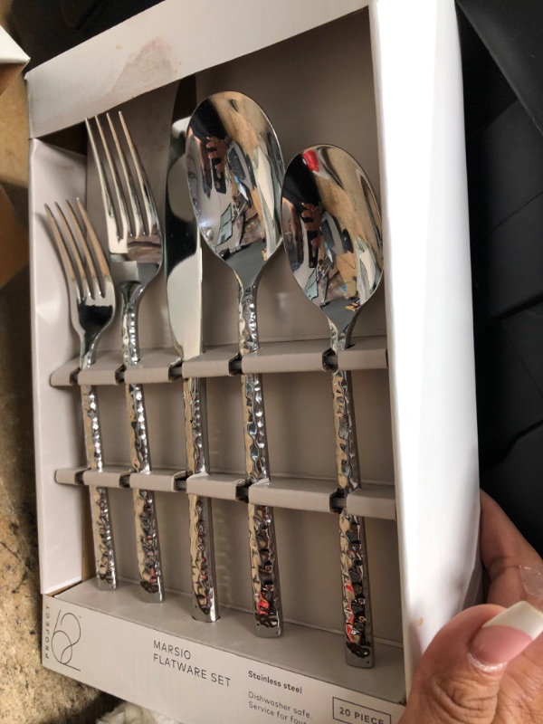 Photo 2 of 20pc Stainless Steel Marsio Hammered Silverware Set - Project 62