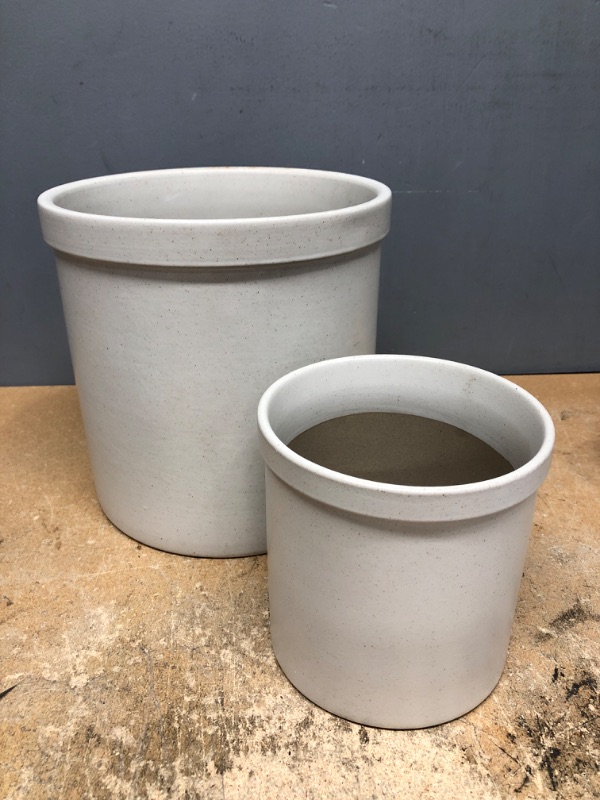 Photo 2 of 2 Sets of 6" Small and 9.5" Medium Glazed Stoneware Planter Pot Sour Cream - Hearth & Hand™ with Magnolia