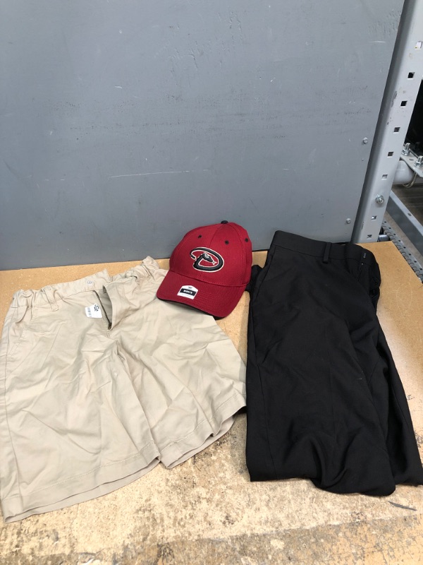 Photo 1 of 3 Assorted Bundle of Boys Flat Front Uniform Size 10,Black Hanggar Slim Fit Pant 32x30 and Men's Adjustable DBack Cap 