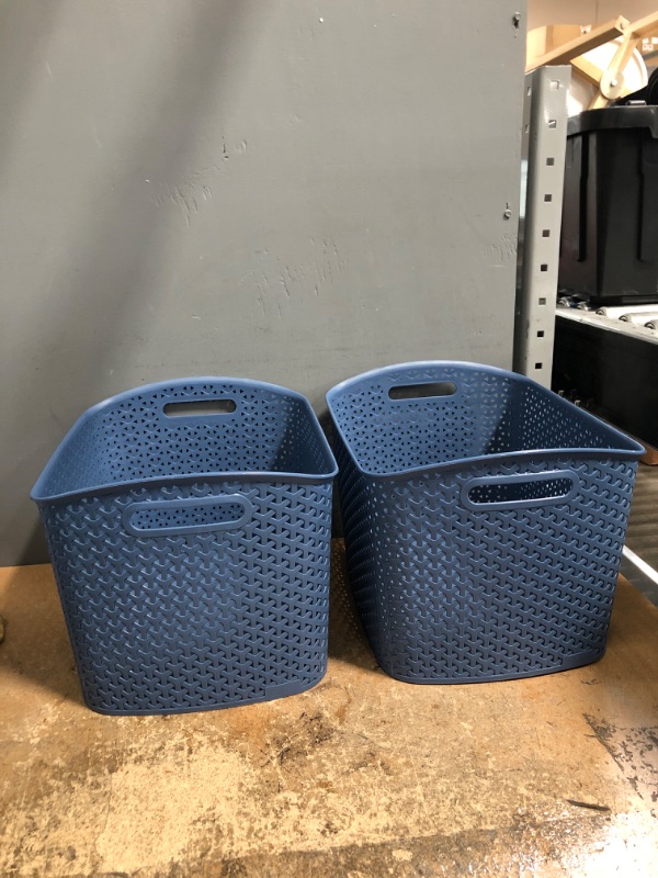 Photo 2 of 2 Packs of Shallow Blue Color Y-Weave XL Curved Decorative Storage Basket - Room Essentials™ 7.4 Gallon