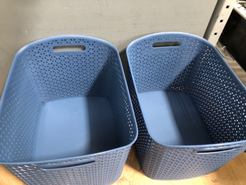 Photo 3 of 2 Packs of Shallow Blue Color Y-Weave XL Curved Decorative Storage Basket - Room Essentials™ 7.4 Gallon