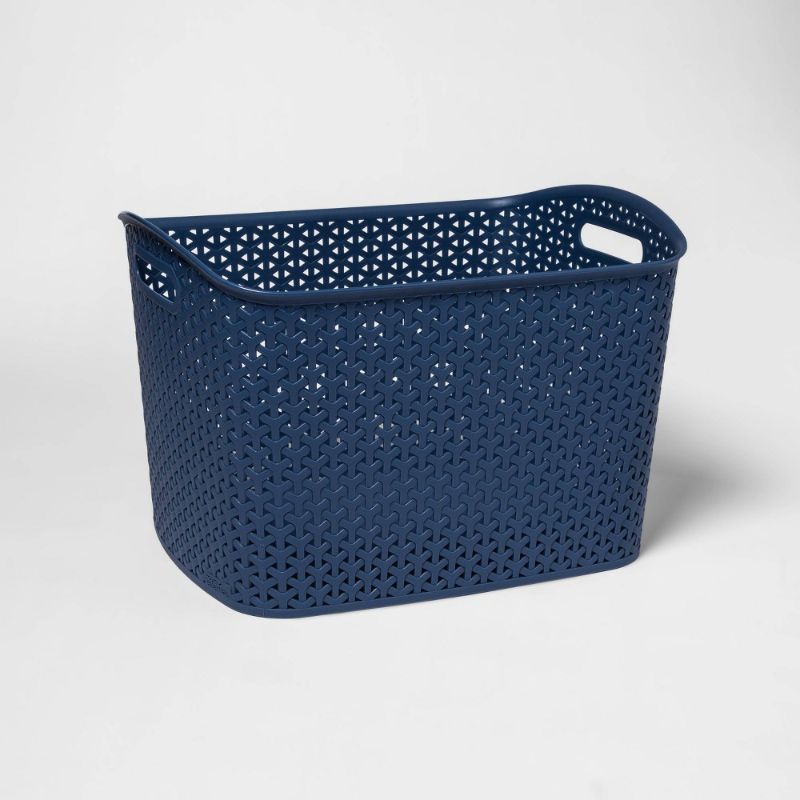 Photo 1 of 2 Packs of Shallow Blue Color Y-Weave XL Curved Decorative Storage Basket - Room Essentials™ 7.4 Gallon