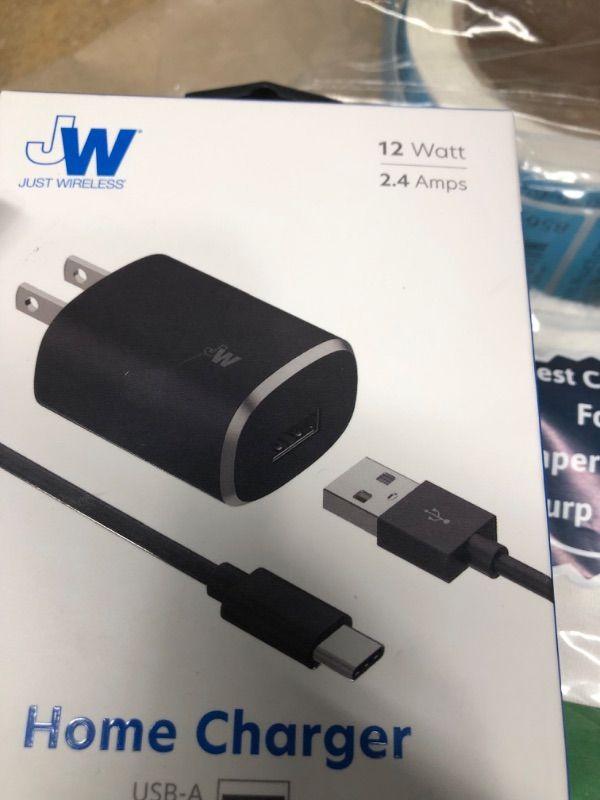 Photo 2 of Just Wireless 2.4A/12W 1-Port USB-A Home Charger with 6 TPU Type-C to USB-A Cable - Black