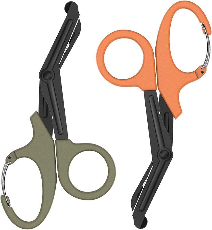Photo 1 of  2 Packs Medical Scissors with Carabiner - 7.5" Bandage Scissors Trauma Shears