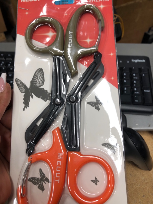 Photo 2 of  2 Packs Medical Scissors with Carabiner - 7.5" Bandage Scissors Trauma Shears
