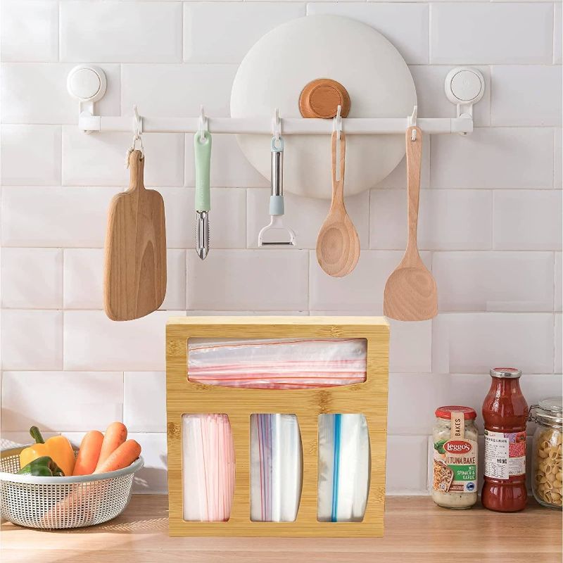 Photo 1 of ACRSTFSEA Bamboo Ziplock Bag Organizer, Kitchen Drawer Storage Bag Dispenser for Sandwiches and Snacks Multiple Size Bags
