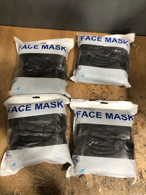 Photo 2 of 100Pcs Disposable Face Masks, Black Face Mask, 3 Ply Disposable Mask  4 pack