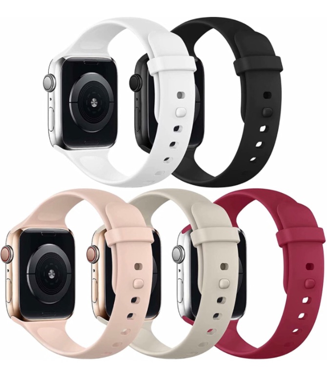 Photo 1 of UHKZ 5 Pack Sport Bands Compatible with Apple Watch Bands 42mm 44mm, Soft Silicone Replacement Strap Women Men for iWatch Series SE/6/5/4/3/2/1,White/Black/Pink Sand/Fog/Wine Red,L