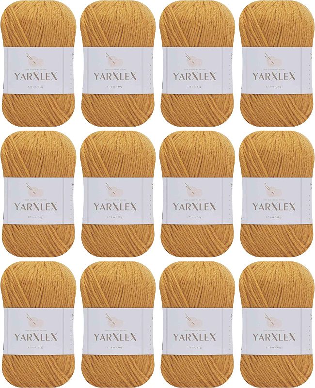 Photo 1 of 12 PACK YarXlex 100% Superfine Merino Wool Yarn for Crocheting, Luxurious and Soft Hand Knitting Yarn - Ginger, 001
