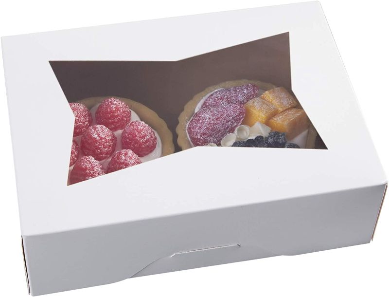 Photo 1 of 3 pack 8inch White Cookie Boxes with Window,Auto-Popup Rectangular Bakery Box for Muffins and Pastry,Chocolate Covered Strawberry Cardboard Clear Lid Treat Packaging 8x5.75x2.5,Pack of 15
