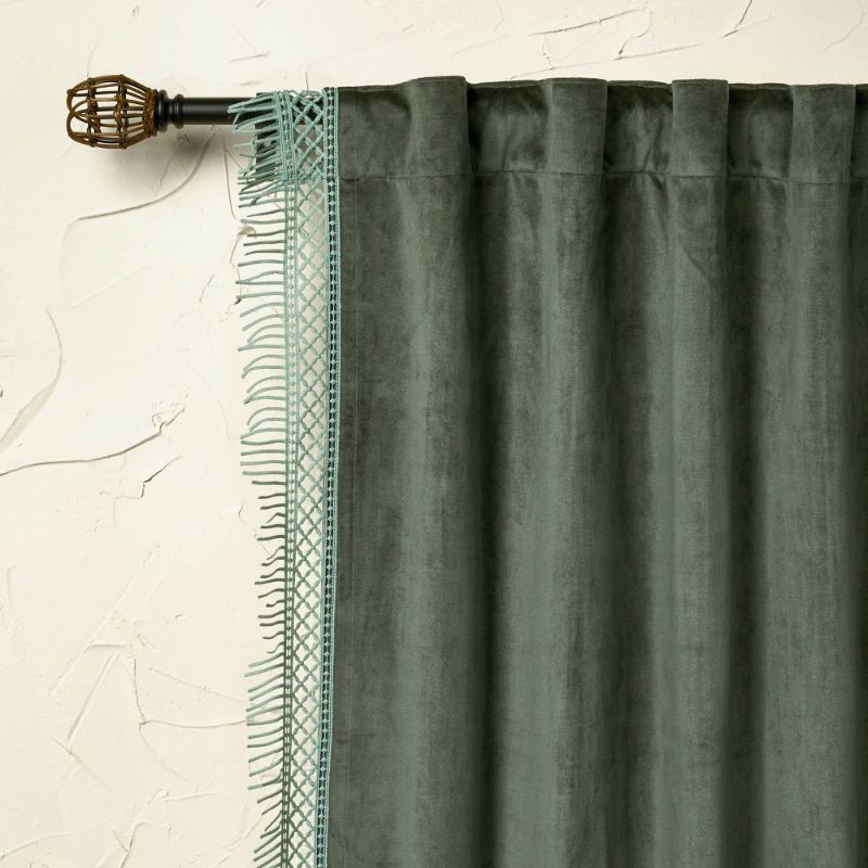 Photo 1 of 1pc 54"x84" Light Filtering Velvet Macrame Trim Window Curtain Panel - Opalhouse™ Designed with Jungalow™
