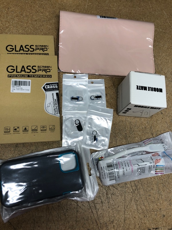 Photo 1 of 11 ITEMS: MOUSE PAD, 2 PHONE SCREEN PROTECTORS, PHONE HOLDER, 2 USB LIGHTS, IPHONE 13 CASE, AND 4 WEBCAM COVERS