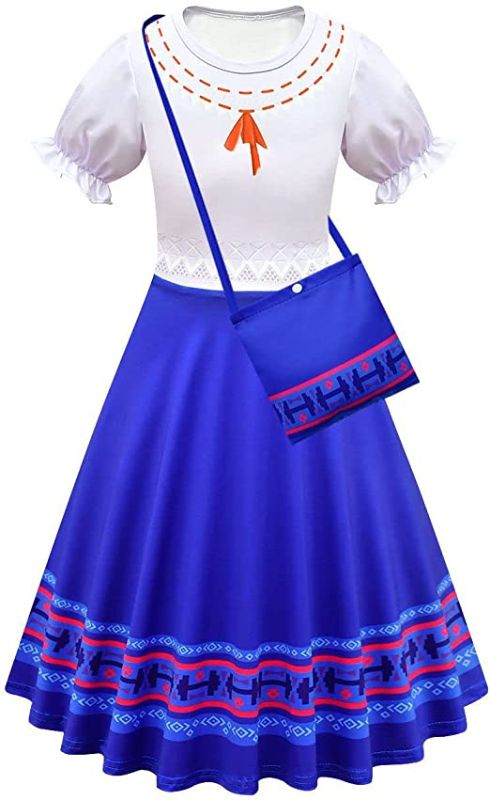 Photo 1 of  GIRLS SIZE 6-7 COSTUME
 Mirabel Costume for Girls Luisa Isabela Madrigal Princess Dress Cosplay Halloween Costume Outfits With Bag
