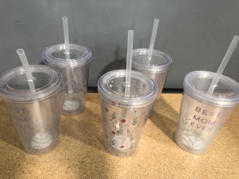 Photo 1 of (X5) MOTHER'S DAY TUMBLER CUPS WITH STRAWS