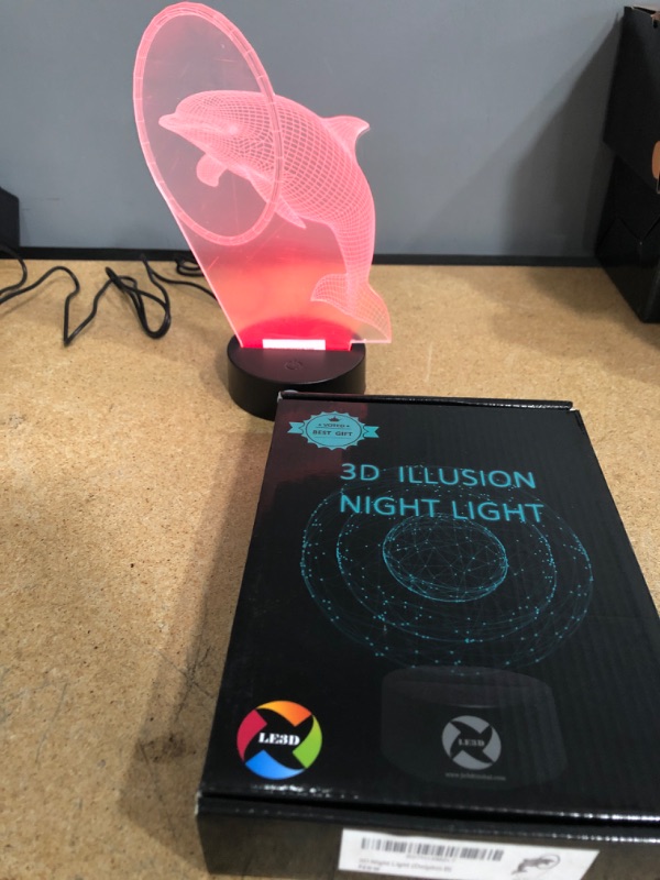 Photo 2 of (X2) 3D Optical Illusion Night Light - 7 LED Color Changing Lamp - Cool Soft Light Safe for Kids - Solution for Nightmares - Circus Dolphin
