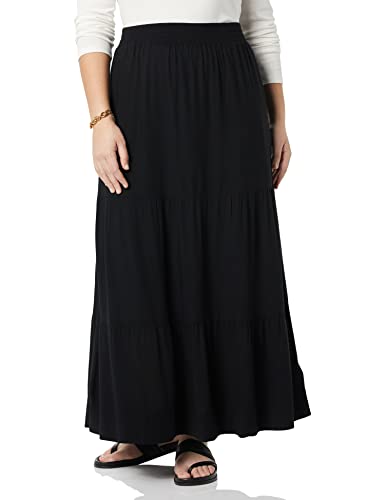 Photo 1 of Amazon Essentials Women's Pull-on Woven Tiered MIDI Skirt, Black, X-Large
