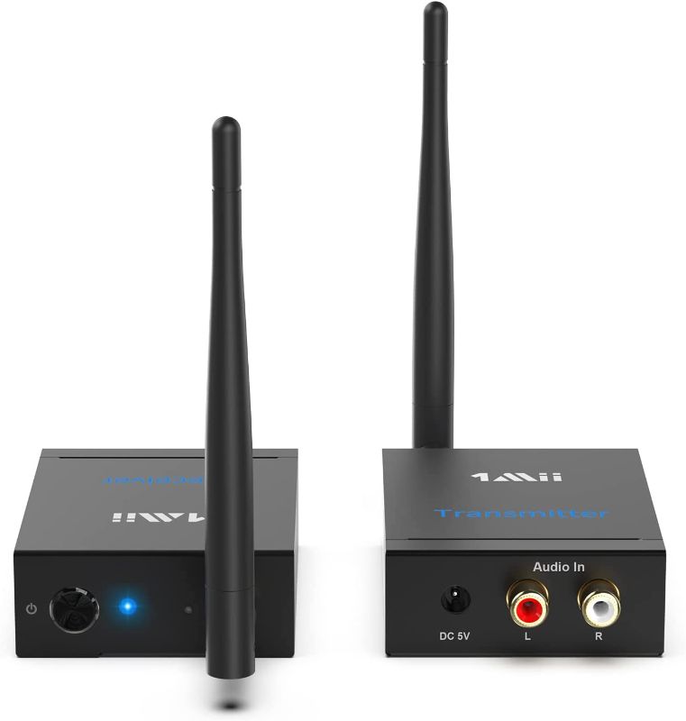 Photo 1 of 1Mii Wireless Transmitter Receiver Audio for Music, 2.4GHz Long Range Audio Transmitter and Receiver Low Delay from TV/ to Powered Speaker/ Stereo/ Subwoofer/ Soundbar/ RCA Out/in 320 ft-RT5066
