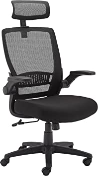 Photo 1 of Amazon Basics Ergonomic Adjustable High-Back Mesh Chair with Flip-Up Arms and Headrest, Upholstered Mesh Seat - Black
