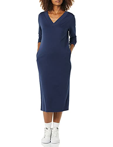 Photo 1 of Amazon Essentials Women's Maternity V-Neck Relaxed Fit Sweatshirt Dress, Navy, X-Large
