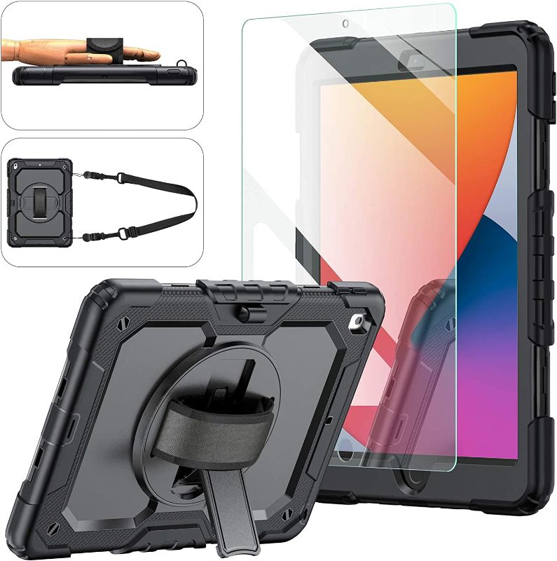 Photo 1 of iPad 9th/8th/7th Generation Case, iPad 10.2 Case 2021/2020/2019, [Kid Proof] Ambison Full Body Protective Case with 9H Tempered Glass Screen Protector, 360° Rotatable Kickstand & Hand Strap (Black)
