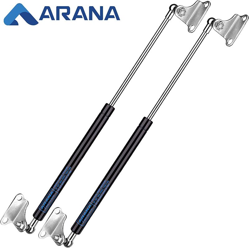 Photo 1 of 23 inch 200 LB Gas Prop Struts Shocks with L Mounting Brackets, 23" 889 N Lift-Support Gas Springs for Heavy Duty Murphy Bed Large Outdoor Box Lid Trap Door Floor Hatch (Super Strong), 2Pcs Set ARANA
