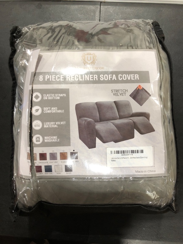 Photo 1 of 8 piece recliner sofa cover, grey velvet