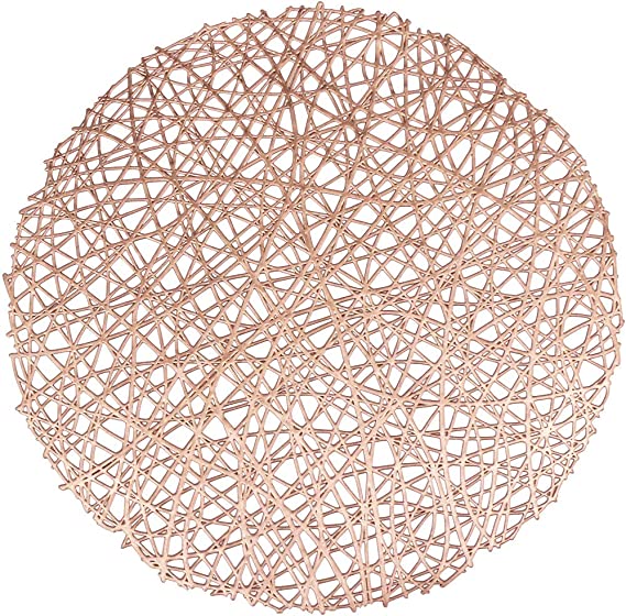 Photo 1 of AdasBridal Rose Gold Round Placemats for Dinner Table Set of 6 Metallic Hollow Out Line Circle Table Mats Vinyl Place Mats for Table Decor Wedding Accent Centerpiece
