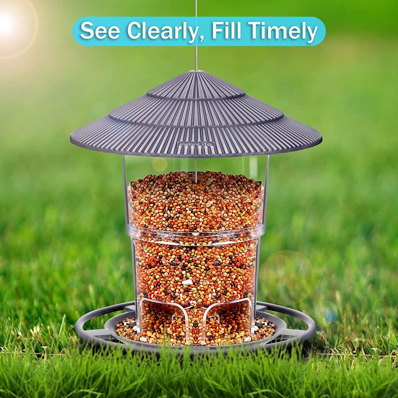 Photo 1 of Bird Feeders, eWonLife Bird Feeder for Outside Outdoors Hanging, Squirrel Proof, Easy Clean and Fill, Adjustable Feeder with Sturdy Wire and Roof, Plastic, for Garden, Backyard, Terrace