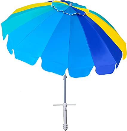 Photo 1 of AMMSUN 7.5 Foot Heavy Duty HIGH Wind Beach Umbrella with sand anchor & Tilt Sun Shelter, UV 50+ Protection Outdoor Sunshade Umbrella with Carry Bag for Patio Garden Beach Pool Backyard multicolor
