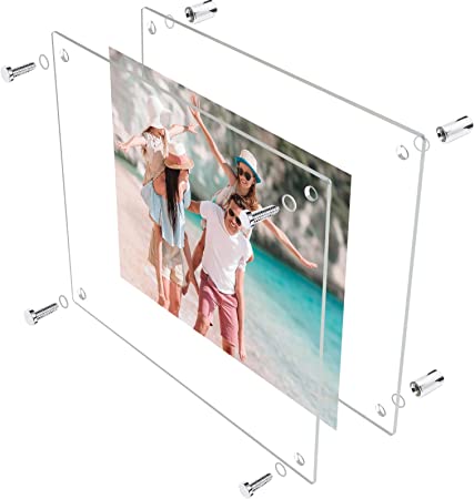 Photo 1 of 8.5x11 Clear Acrylic Wall Mount Floating Picture Frame ,Clear Photo Frame Double Panel For Degree Certificat, artwork and family portraits (Inner Max is 8.5 x 11 Inches)2pack.
