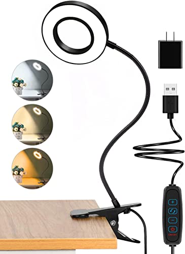 Photo 1 of 4.7in Ring Lamp Clip Reading Lights, Clamp on Lamp with 3 Color Modes, 10 Dimmable Clip Light, 360°Flexible Gooseneck, Eye Protection Clamp Light for Video Conferencing, Desk, Headboard, Makeup
