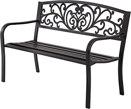 Photo 1 of 50in Garden Bench,Powder-Coat Steel Outdoor Benches,500LB Capacity Patio Bench Outdoor Benches for Porch,Garden, Park,Backyard
