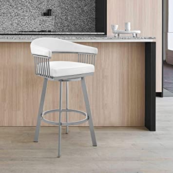 Photo 1 of Armen Living Chelsea 25" Counter Height Swivel Bar Stool in Silver Finish and White Faux Leather
