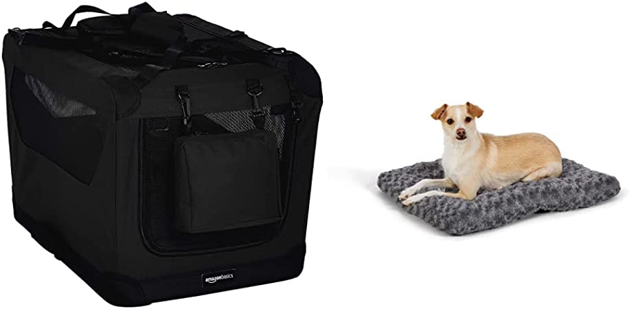 Photo 1 of AmazonBasics Premium Folding Portable Soft Pet Crate - 26‘, Black & Plush Pet Bed and Dog Crate Pad, X-Small, 23 x 18 x 2.5 Inches, Gray Swirl
