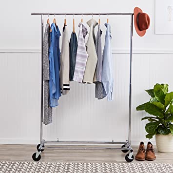 Photo 1 of Amazon Basics Rolling Clothing Garment Rack with Wheels, Chrome Silver
