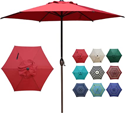 Photo 1 of Abba Patio 9ft Patio Umbrella Outdoor Umbrella Patio Market Table Umbrella with Push Button Tilt and Crank for Garden, Lawn, Deck, Backyard & Pool, Dark Red
