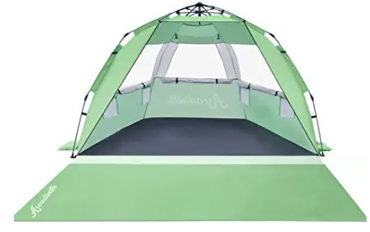 Photo 1 of ArcadiVille Pop up Beach Tent, Anti-UV Sun Shelter 4 Person Tent for Beach UPF 50+, Portable Lightweight Beach Shade Canopy Sun Tent w/ Extended Floor, Guylines & Stakes, 3 Ventilated Windows (Green)
