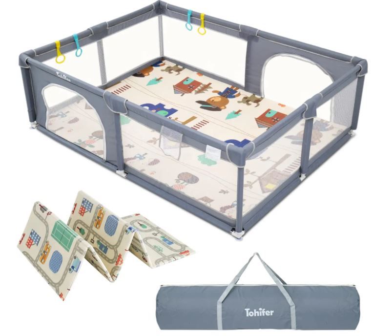 Photo 1 of Baby Playpen with Mat, Large Baby Play Yard for Toddler, BPA-Free, Non-Toxic, Safe No Gaps Playards for Babies, Indoor & Outdoor Extra Large Kids Activity Center 79"x59"x26.5" with 0.4" Playmat
