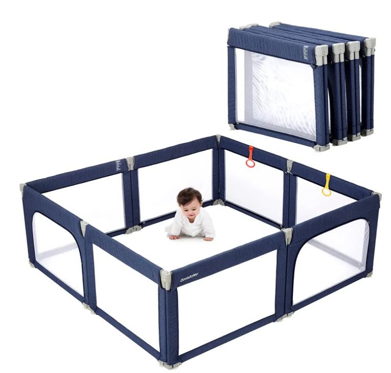 Photo 1 of Baby Playpen, Extra Large Play Center Yards Play Pens for Babies, Foldable Gate Playpen Infants Baby Fence Play Yard Safety Kids Playpen(Navy Blue)
